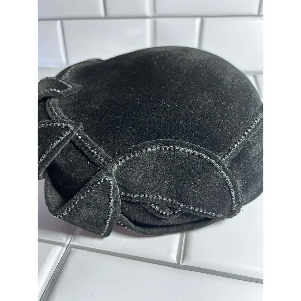 Helen Joyce Original New York Black Velour Vintage Hat With Rhinestones Fle’chet